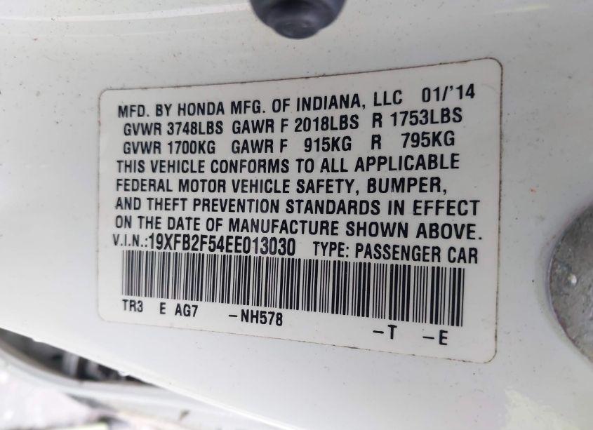 Photo 9 of 2014 Honda Civic LX (VIN 19XFB2F54EE013030)