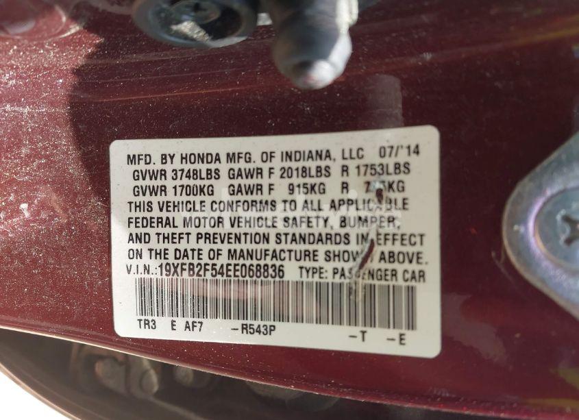 Photo 9 of 2014 Honda Civic LX (VIN 19XFB2F54EE068836)