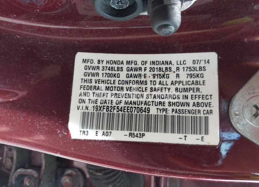 Photo 9 of 2014 Honda Civic LX (VIN 19XFB2F54EE070649)