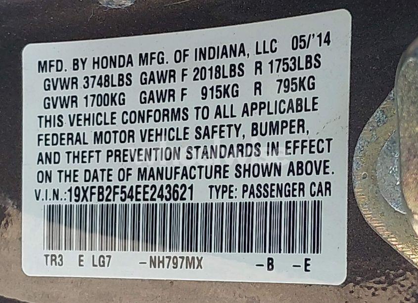 Photo 9 of 2014 Honda Civic LX (VIN 19XFB2F54EE243621)