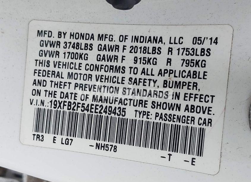 Photo 9 of 2014 Honda Civic LX (VIN 19XFB2F54EE249435)