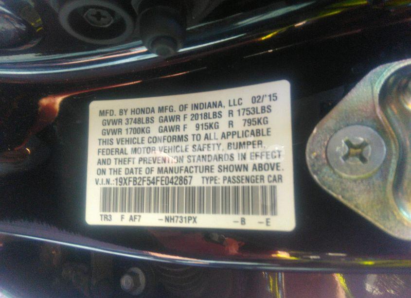 Photo 9 of 2015 Honda Civic LX (VIN 19XFB2F54FE042867)