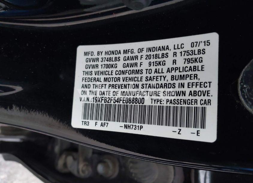 Photo 9 of 2015 Honda Civic LX (VIN 19XFB2F54FE088800)