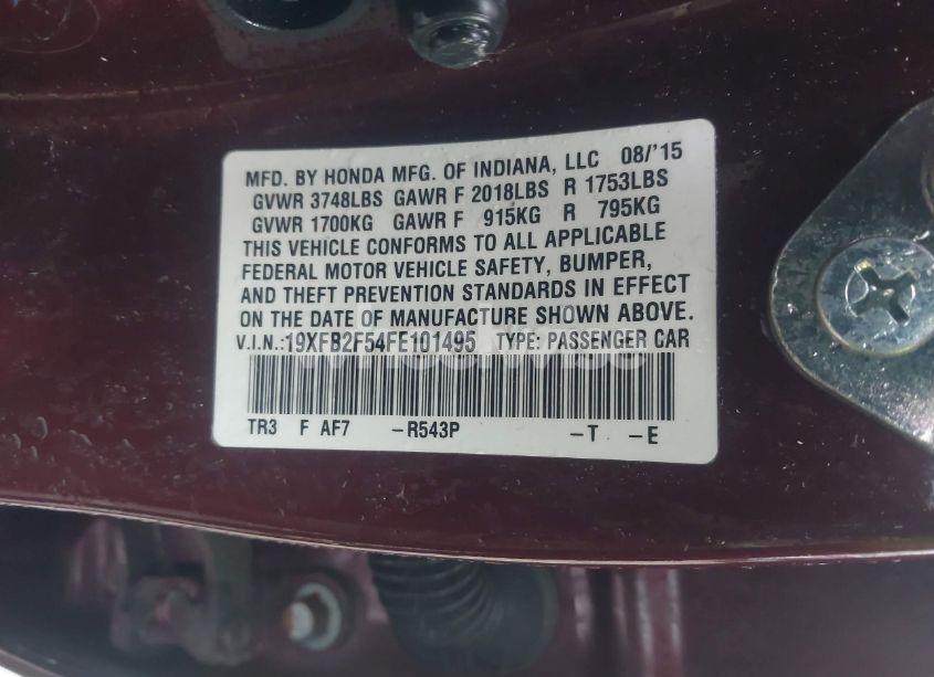 Photo 9 of 2015 Honda Civic LX (VIN 19XFB2F54FE101495)