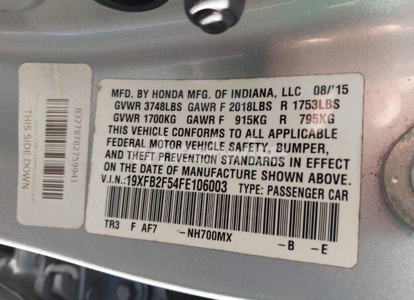 Photo 9 of 2015 Honda Civic LX (VIN 19XFB2F54FE106003)