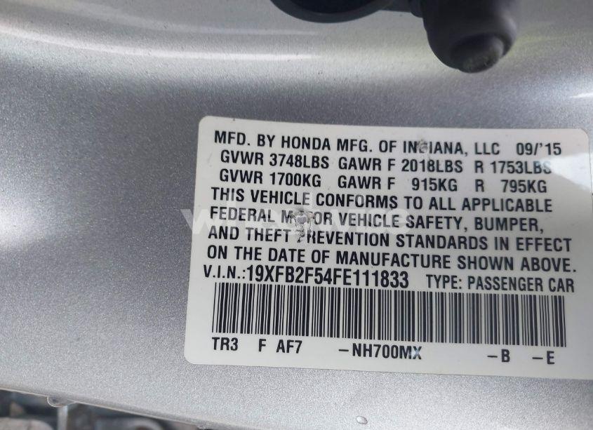 Photo 9 of 2015 Honda Civic LX (VIN 19XFB2F54FE111833)