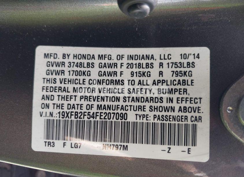 Photo 9 of 2015 Honda Civic LX (VIN 19XFB2F54FE207090)