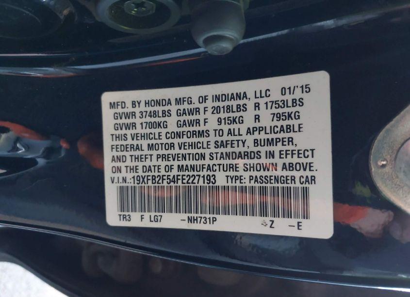 Photo 9 of 2015 Honda Civic LX (VIN 19XFB2F54FE227193)