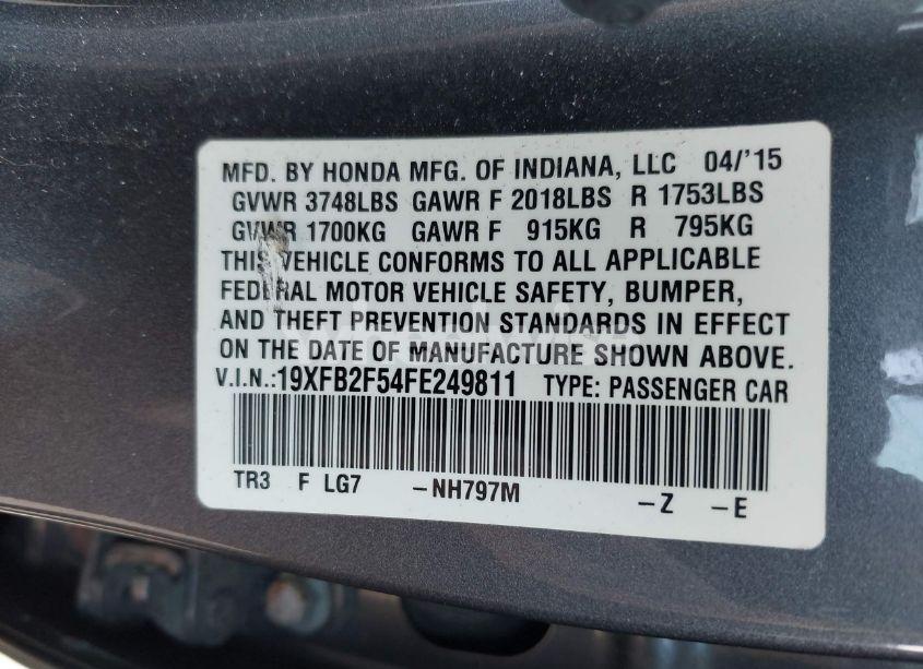 Photo 9 of 2015 Honda Civic LX (VIN 19XFB2F54FE249811)
