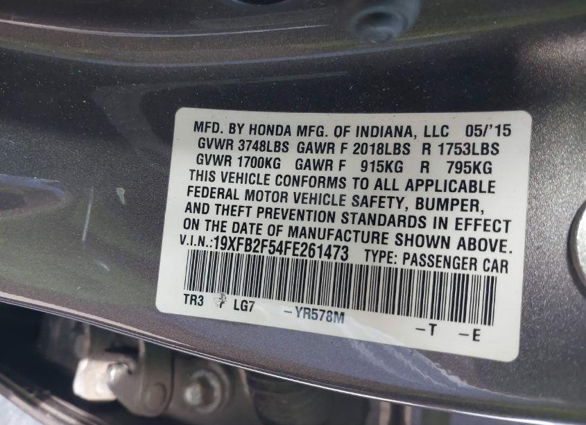 Photo 9 of 2015 Honda Civic LX (VIN 19XFB2F54FE261473)