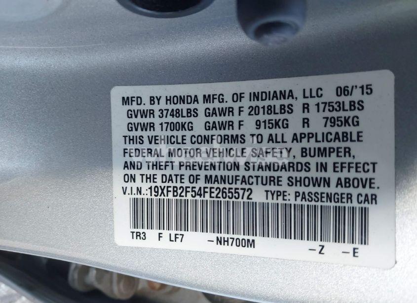 Photo 9 of 2015 Honda Civic LX (VIN 19XFB2F54FE265572)