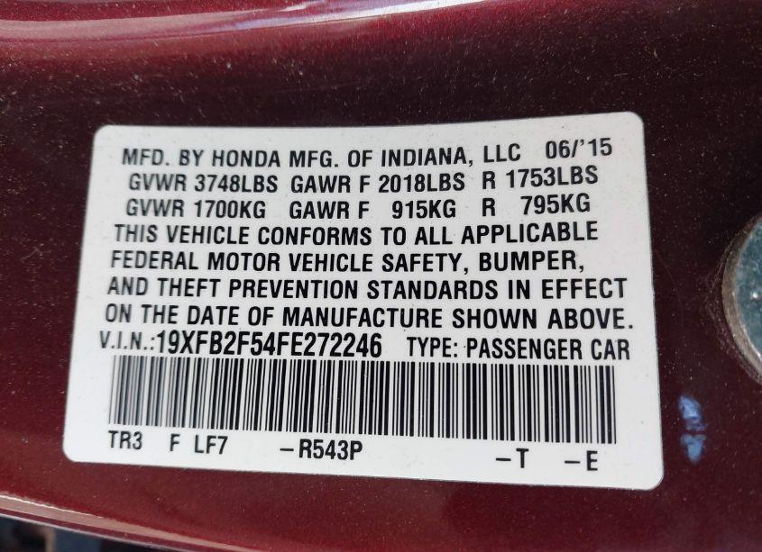 Photo 9 of 2015 Honda Civic LX (VIN 19XFB2F54FE272246)