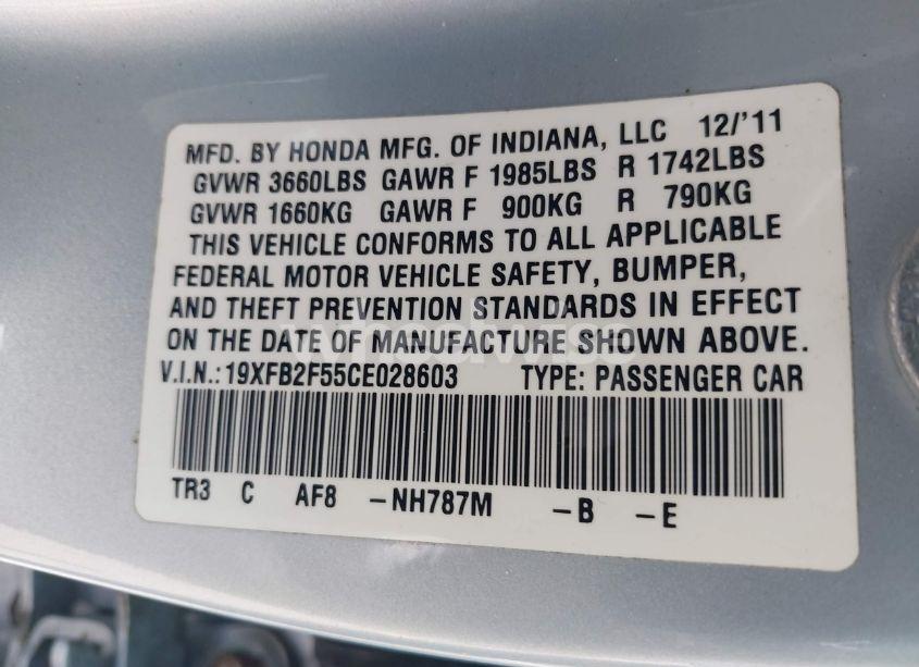 Photo 9 of 2012 Honda Civic LX (VIN 19XFB2F55CE028603)