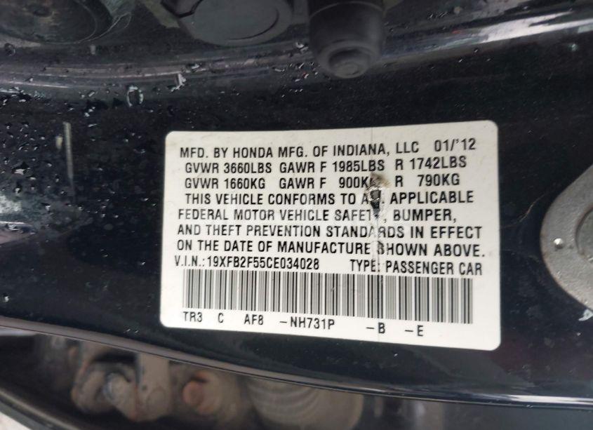 Photo 9 of 2012 Honda Civic LX (VIN 19XFB2F55CE034028)