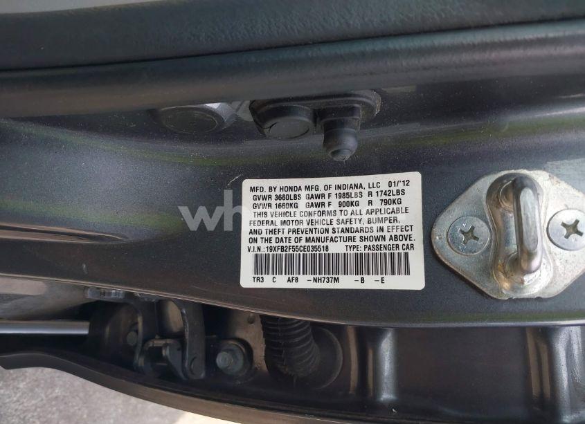 Photo 9 of 2012 Honda Civic LX (VIN 19XFB2F55CE035518)