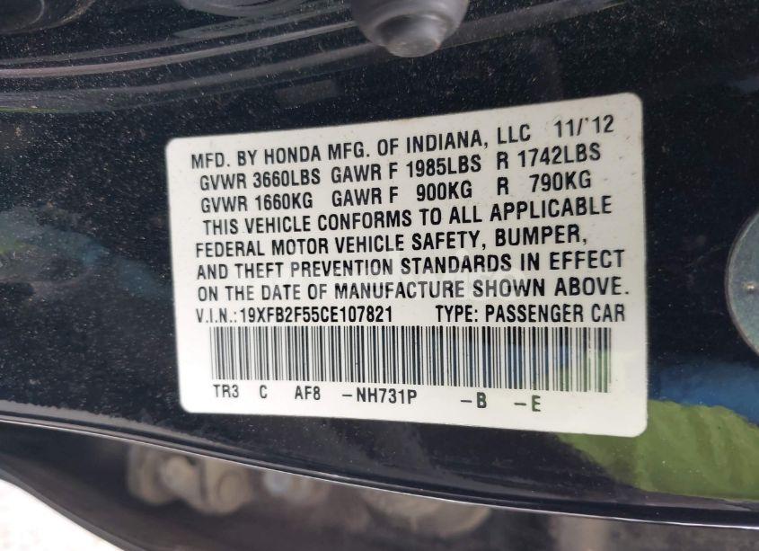 Photo 9 of 2012 Honda Civic LX (VIN 19XFB2F55CE107821)