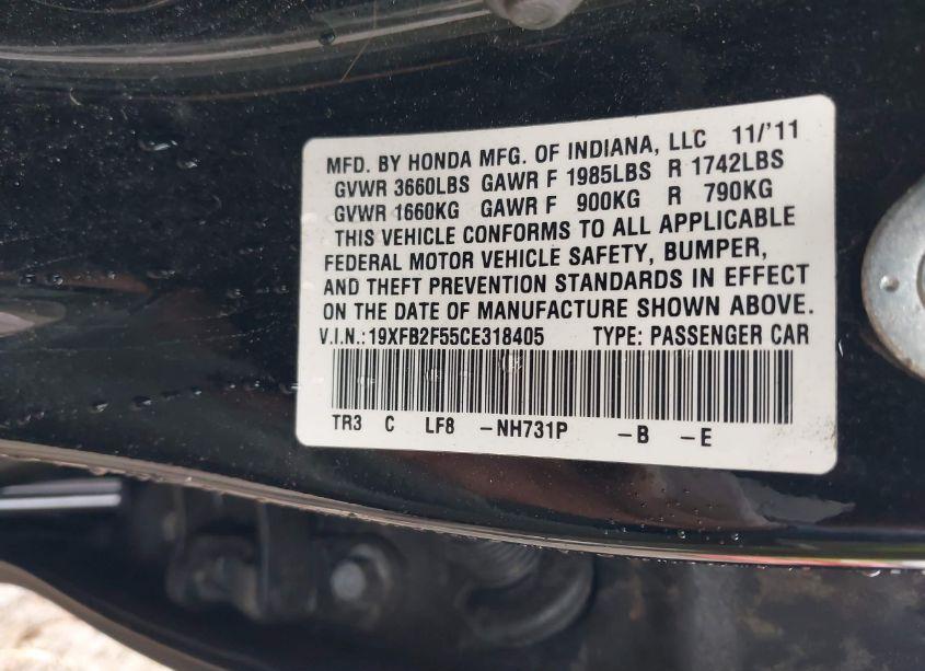 Photo 9 of 2012 Honda Civic LX (VIN 19XFB2F55CE318405)