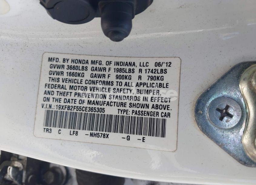 Photo 9 of 2012 Honda Civic LX (VIN 19XFB2F55CE365305)