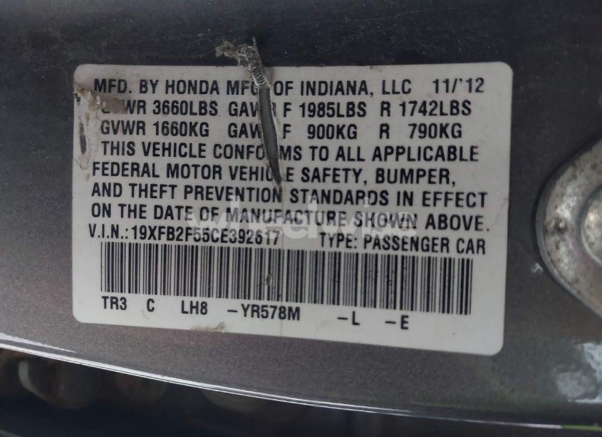 Photo 9 of 2012 Honda Civic SDN LX (VIN 19XFB2F55CE392617)