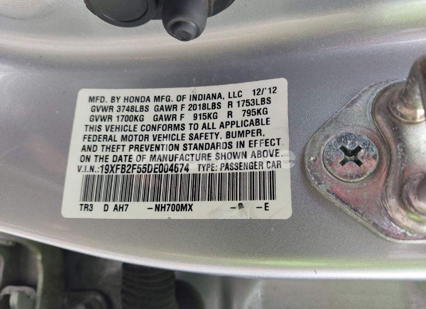 Photo 9 of 2013 Honda Civic LX (VIN 19XFB2F55DE004674)