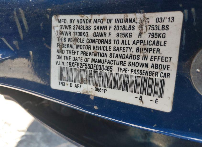 Photo 9 of 2013 Honda Civic LX (VIN 19XFB2F55DE030465)