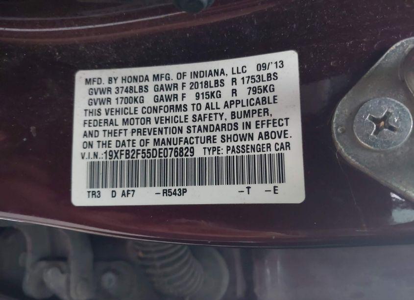 Photo 9 of 2013 Honda Civic LX (VIN 19XFB2F55DE076829)