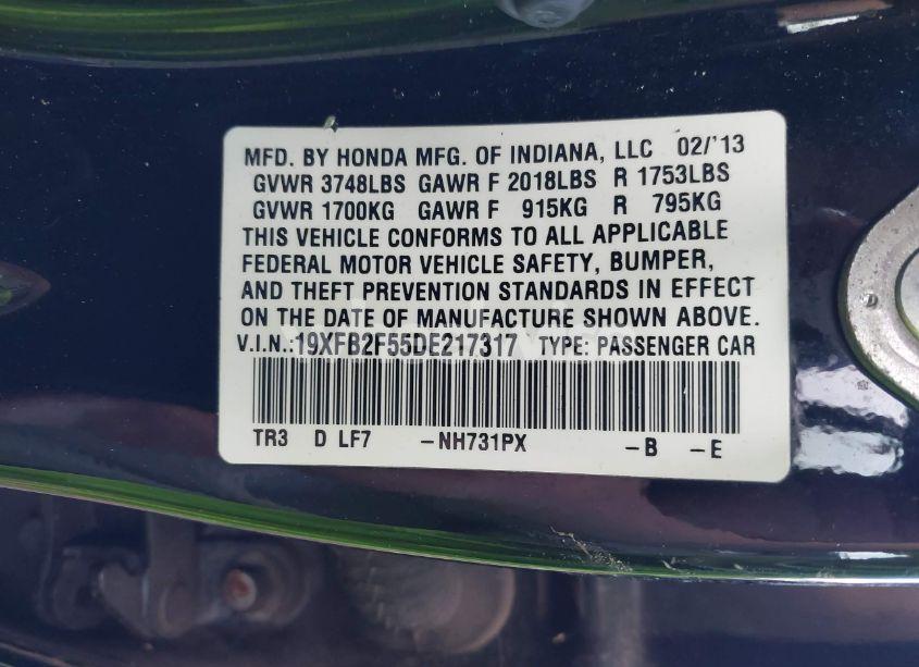 Photo 9 of 2013 Honda Civic LX (VIN 19XFB2F55DE217317)