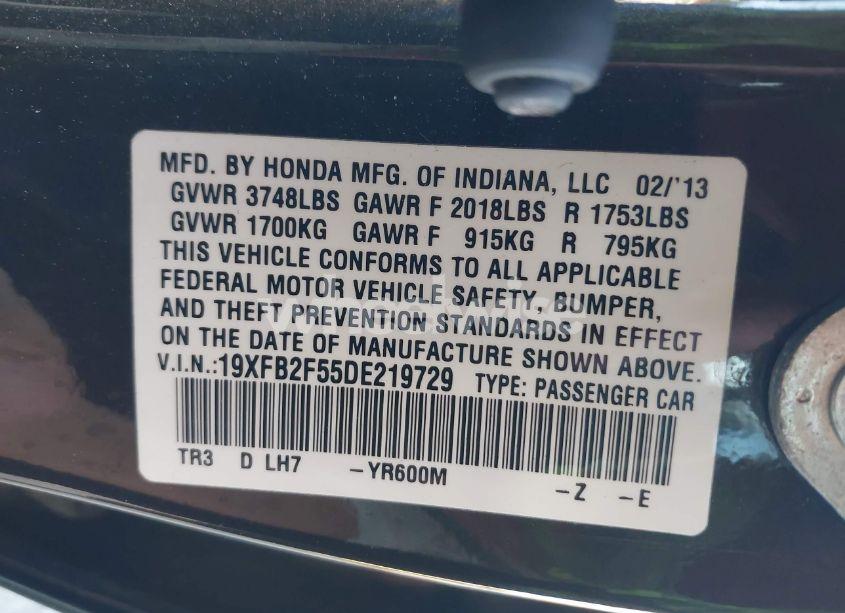 Photo 9 of 2013 Honda Civic LX (VIN 19XFB2F55DE219729)
