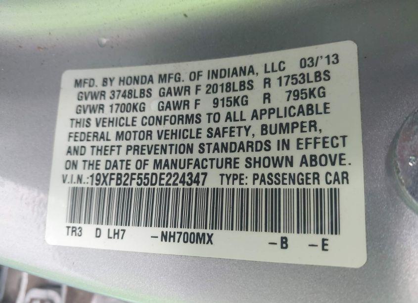 Photo 9 of 2013 Honda Civic LX (VIN 19XFB2F55DE224347)
