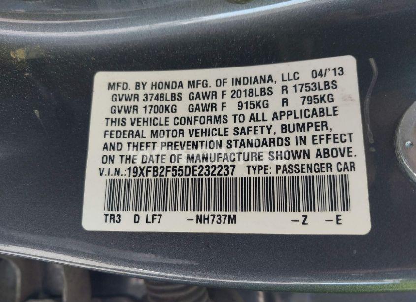Photo 9 of 2013 Honda Civic LX (VIN 19XFB2F55DE232237)