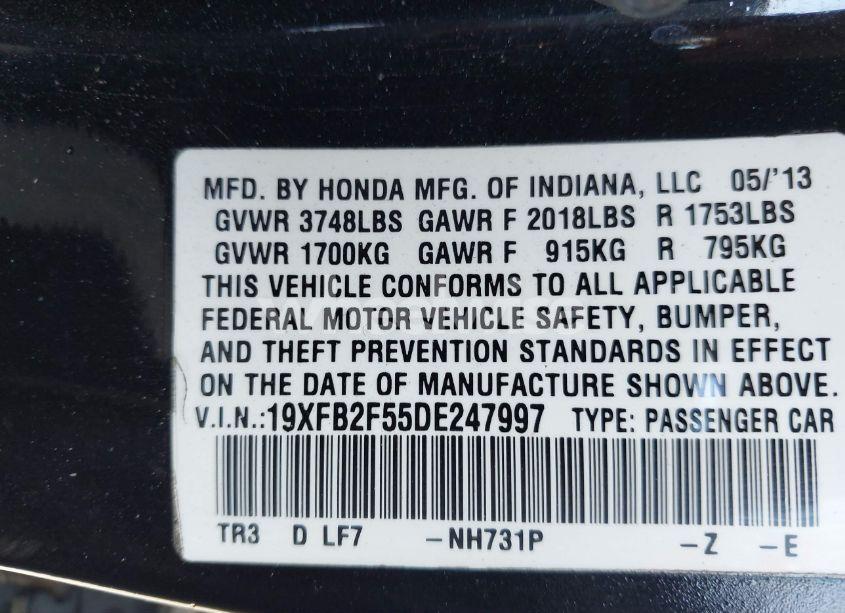 Photo 9 of 2013 Honda Civic LX (VIN 19XFB2F55DE247997)