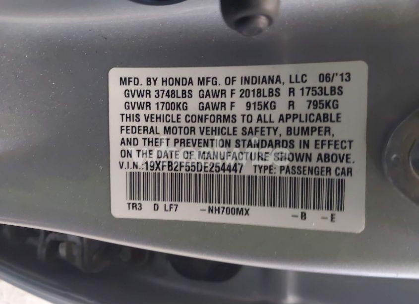 Photo 9 of 2013 Honda Civic LX (VIN 19XFB2F55DE254447)