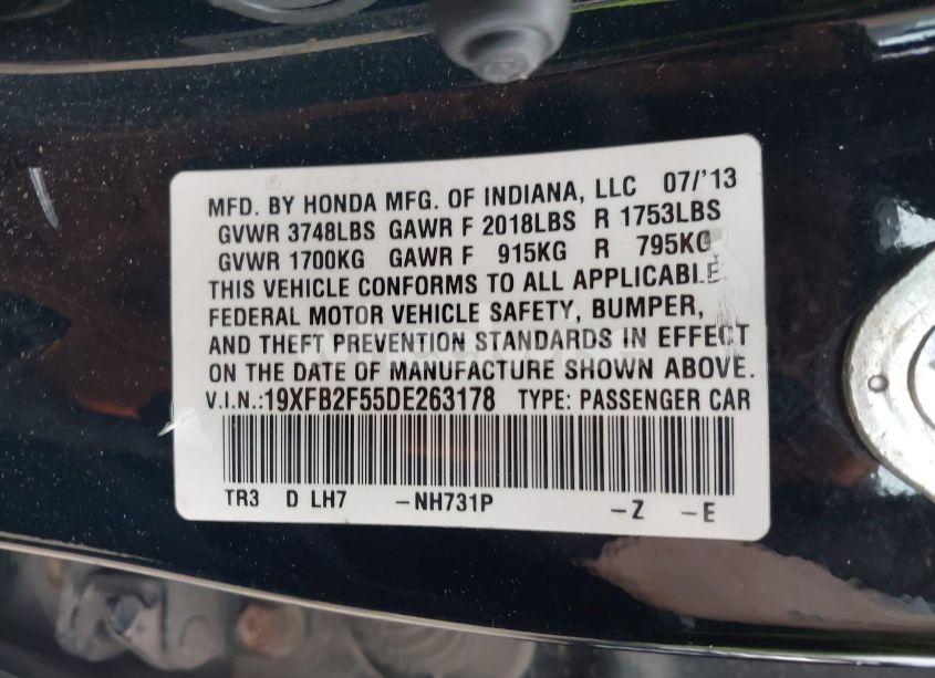 Photo 9 of 2013 Honda Civic LX (VIN 19XFB2F55DE263178)