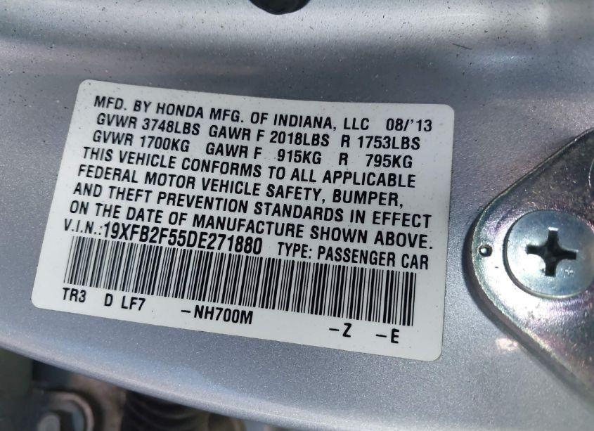 Photo 9 of 2013 Honda Civic LX (VIN 19XFB2F55DE271880)