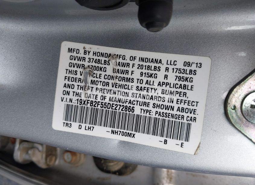 Photo 9 of 2013 Honda Civic LX (VIN 19XFB2F55DE272866)