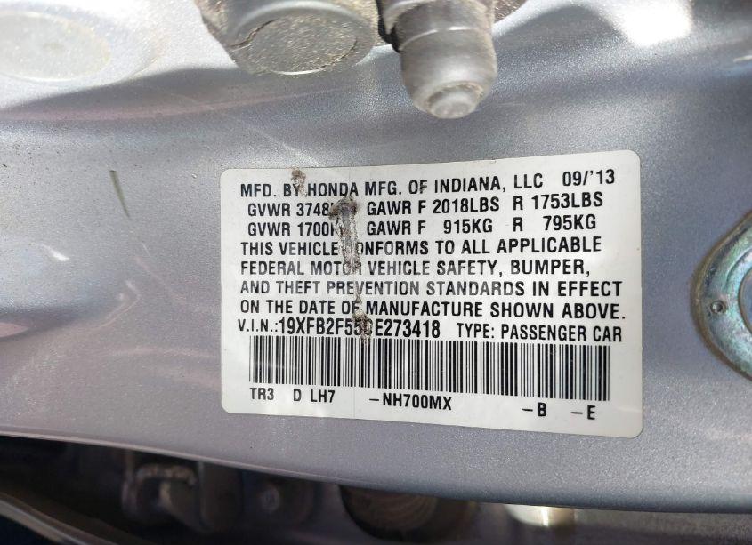 Photo 9 of 2013 Honda Civic LX (VIN 19XFB2F55DE273418)