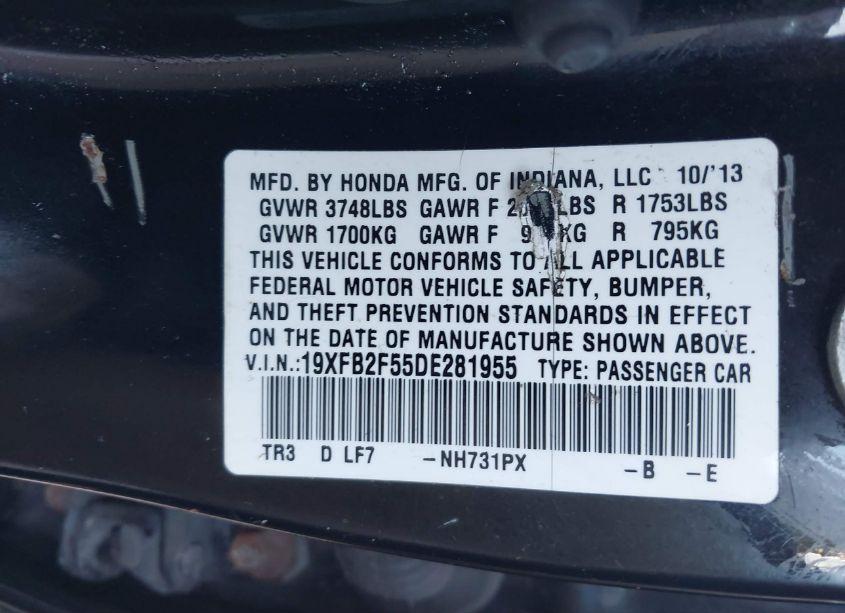 Photo 9 of 2013 Honda Civic LX (VIN 19XFB2F55DE281955)