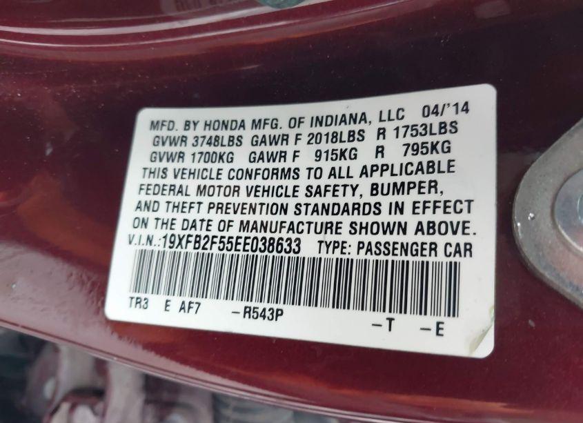 Photo 9 of 2014 Honda Civic LX (VIN 19XFB2F55EE038633)