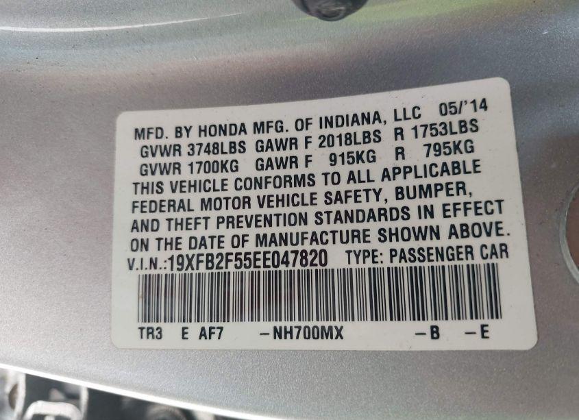 Photo 9 of 2014 Honda Civic LX (VIN 19XFB2F55EE047820)