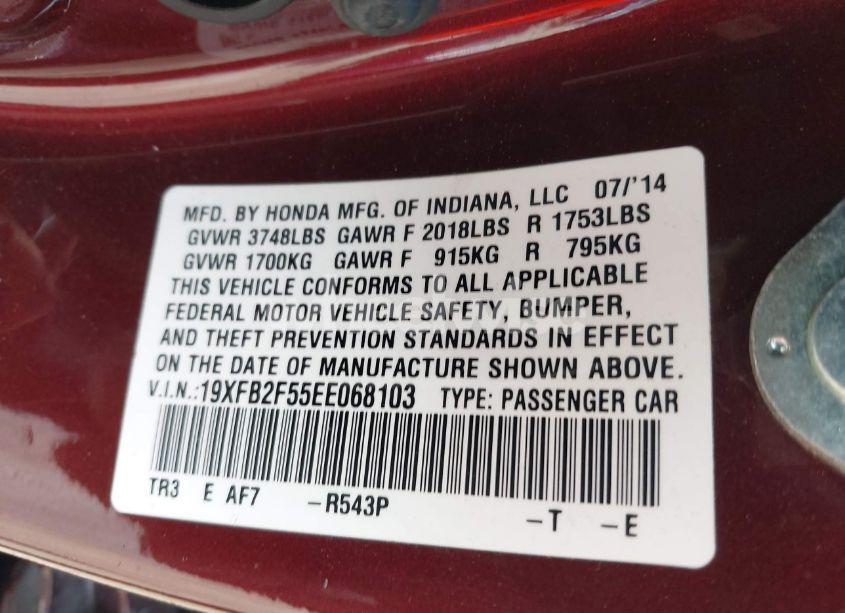 Photo 9 of 2014 Honda Civic LX (VIN 19XFB2F55EE068103)