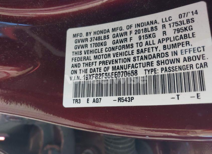 Photo 9 of 2014 Honda Civic LX (VIN 19XFB2F55EE070658)