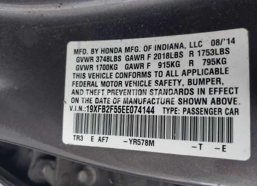 Photo 9 of 2014 Honda Civic LX (VIN 19XFB2F55EE074144)