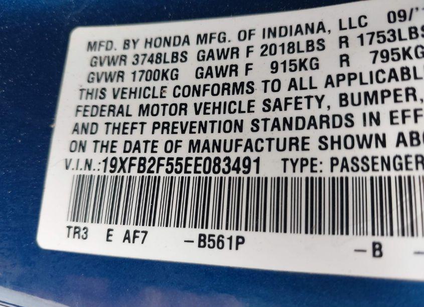 Photo 9 of 2014 Honda Civic LX (VIN 19XFB2F55EE083491)
