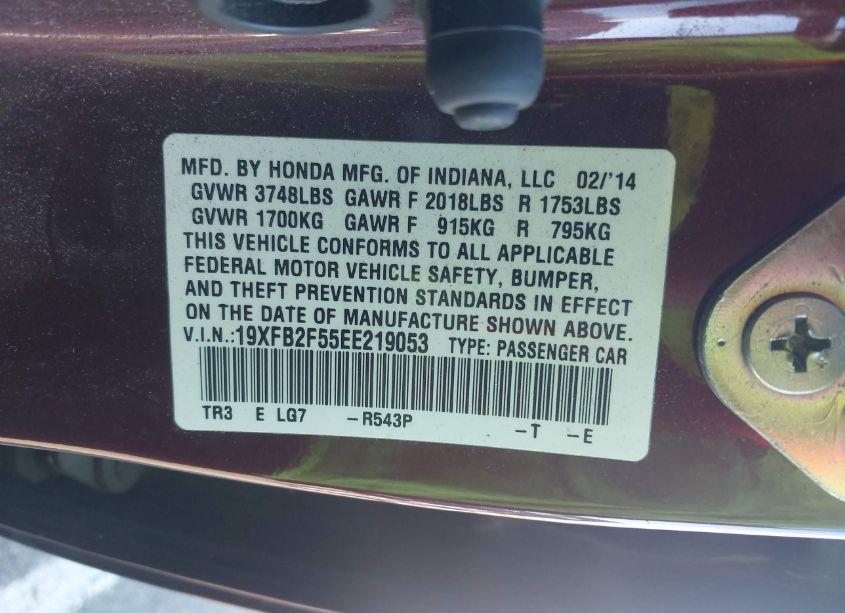 Photo 9 of 2014 Honda Civic LX (VIN 19XFB2F55EE219053)