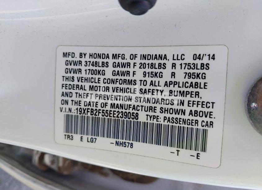 Photo 9 of 2014 Honda Civic LX (VIN 19XFB2F55EE239058)