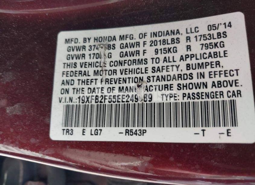 Photo 9 of 2014 Honda Civic LX (VIN 19XFB2F55EE249489)