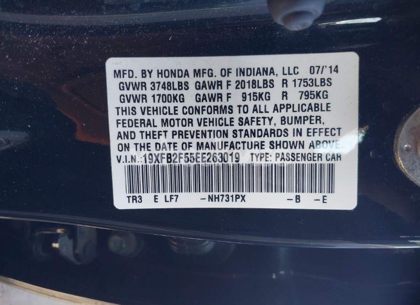 Photo 9 of 2014 Honda Civic LX (VIN 19XFB2F55EE263019)