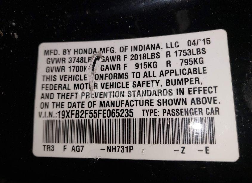 Photo 9 of 2015 Honda Civic LX (VIN 19XFB2F55FE065235)
