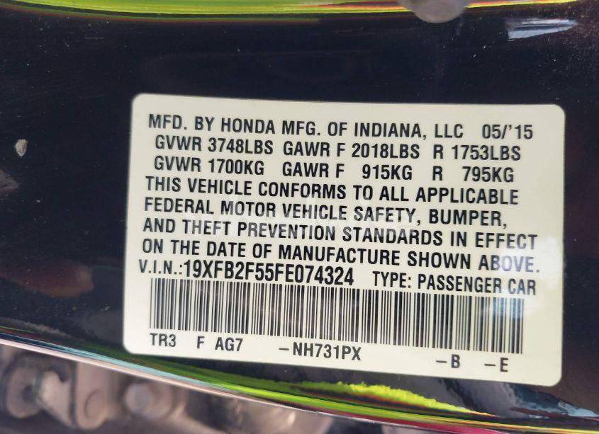 Photo 9 of 2015 Honda Civic LX (VIN 19XFB2F55FE074324)