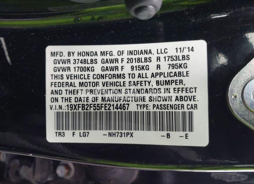Photo 9 of 2015 Honda Civic LX (VIN 19XFB2F55FE214467)